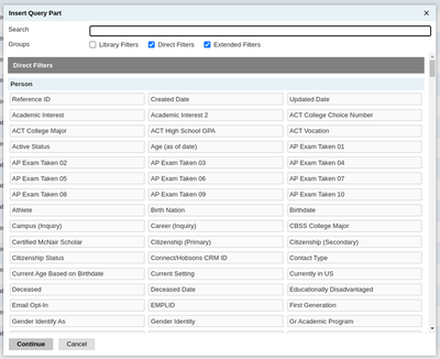 Slate filtering options